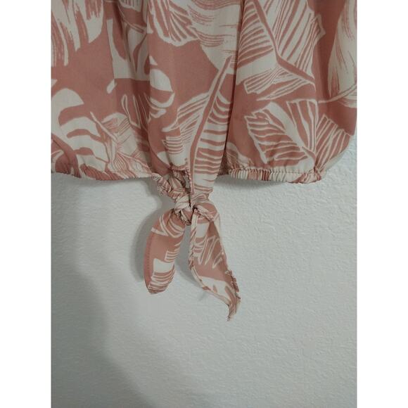 Sienna Sky Womens Pink White Tropical Palm Leaf Size XS Blouse Flutter Sleeve - Picture 3 of 5